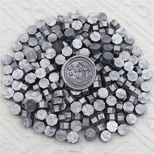 Oktagonala vaxpärlor, silver - 50st