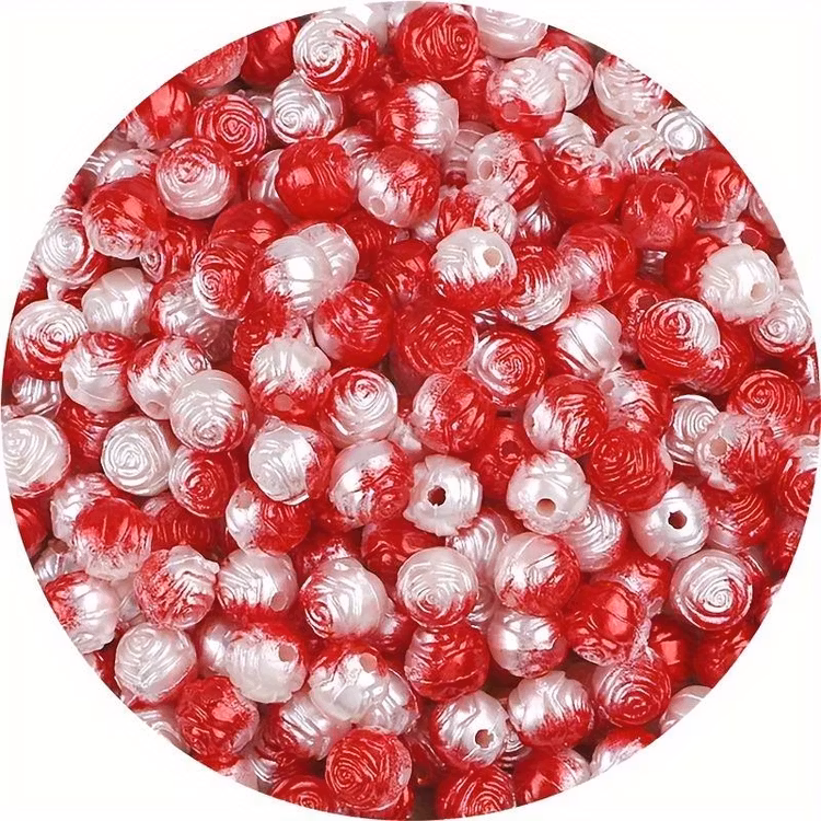 Rosenpärla, 8mm, gradient vitröd - 50st