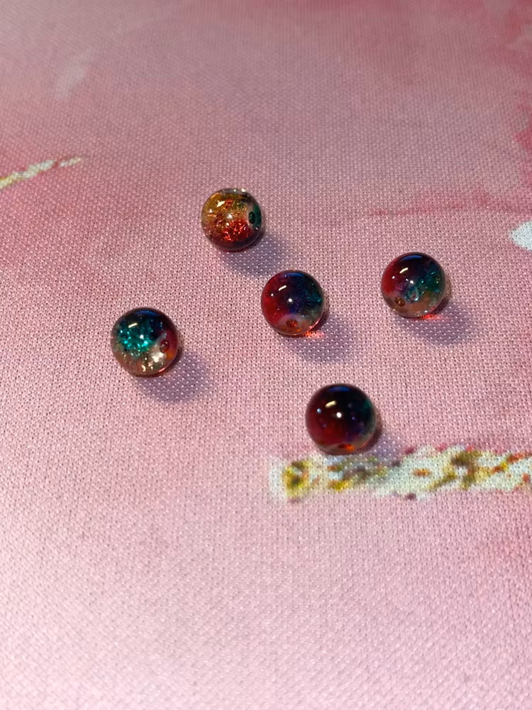 Glaspärla, 8mm, Röd, grön, gul - 50st