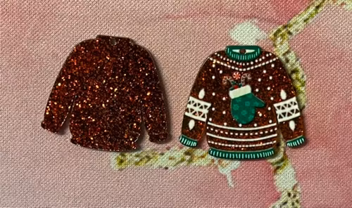 Jultröja, vante, röd - 3,6x3,2 cm