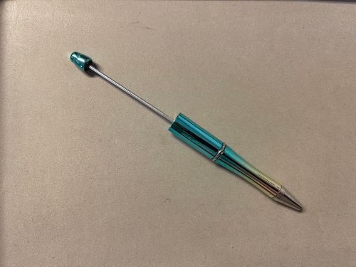 Pärlbar penna med extra stift - metallic - turkos/gul