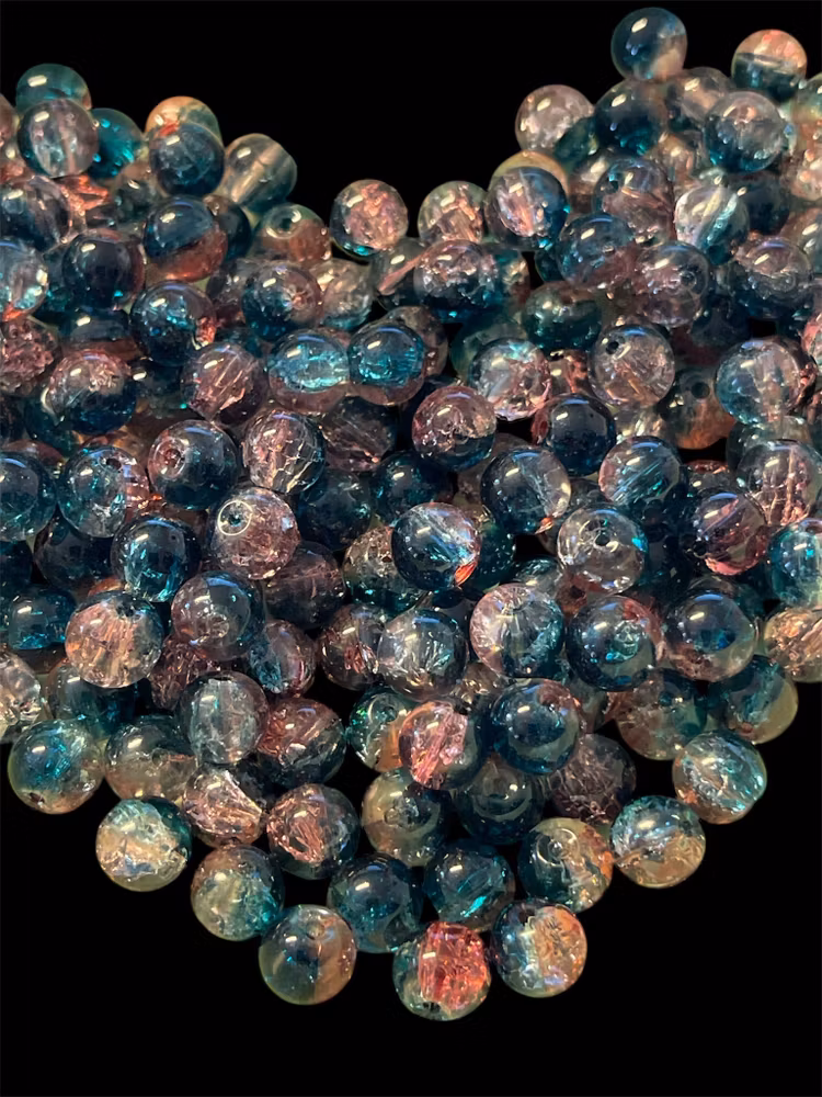 Sprucken glaspärla, 8mm,röd/blå - 50st