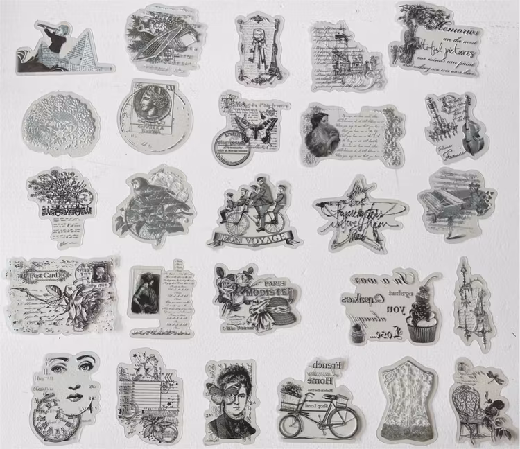 Klistermärken -Vintage svart/vit - 25st