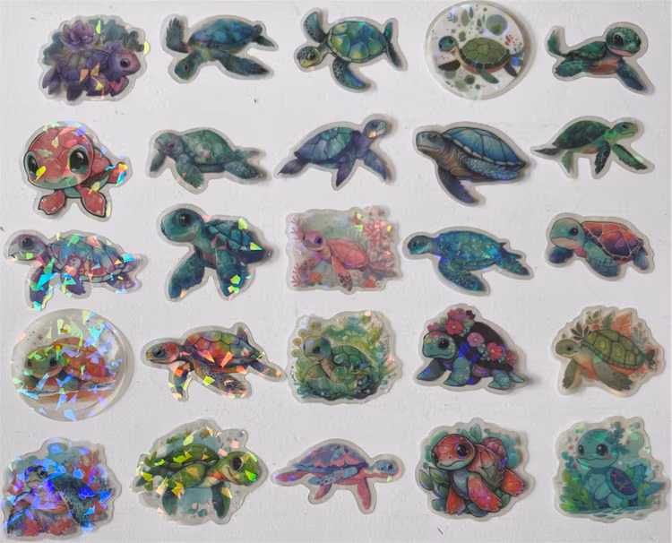 Klistermärken - Holografiska sköldpaddor - 25st