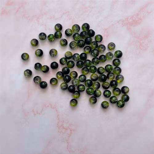 Glaspärla, grön/svart, 8mm - 50 st