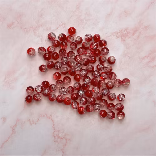 Glaspärla, röd/vit, 8mm - 50 st