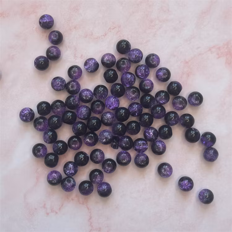 Glaspärla, lila/svart, 8mm - 50 st