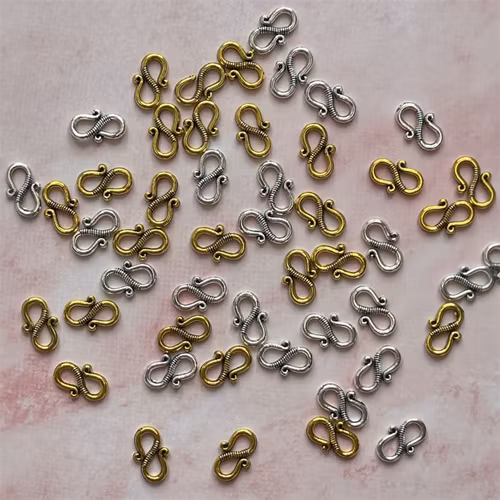 Lås S-krok, guld/silver - 50st