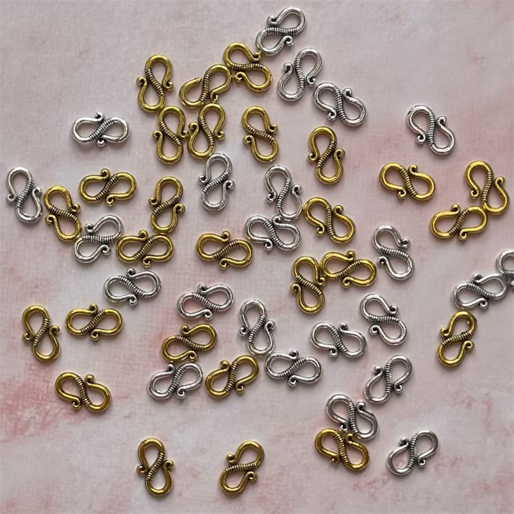 Lås S-krok, guld/silver - 50st