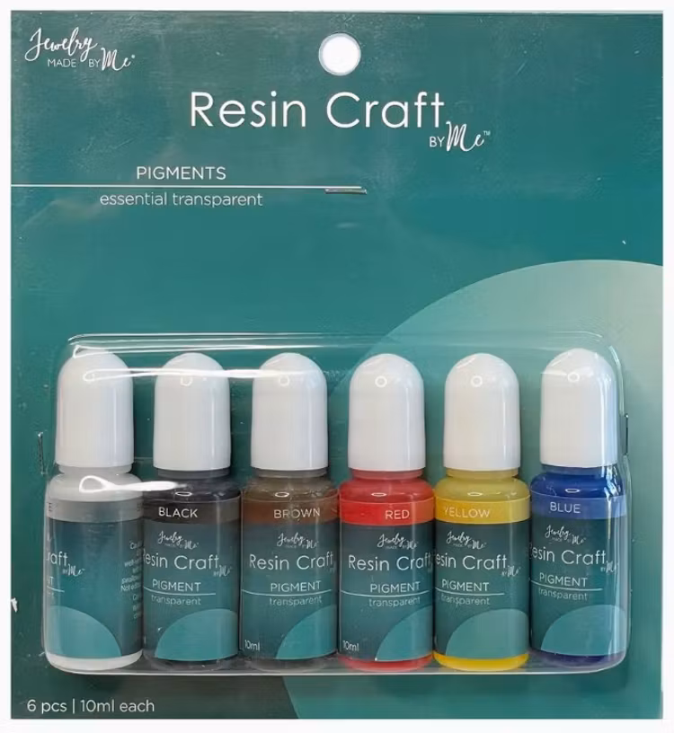 UV-resin, pigment, 6pack - vit, svart, brun, röd, gul, blå - 10ml