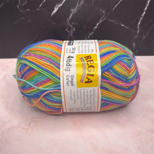 Regia Ringel Color, 50g/210m - 5048 - Grön/Blå/Orange/Ljus