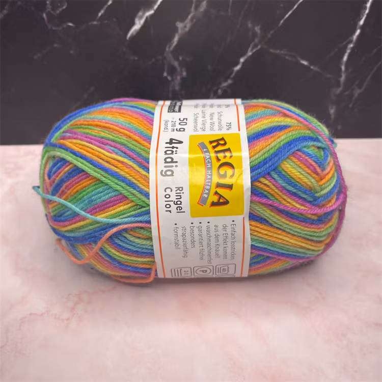 Regia Ringel Color, 50g/210m - 5048 - Grön/Blå/Orange/Ljus