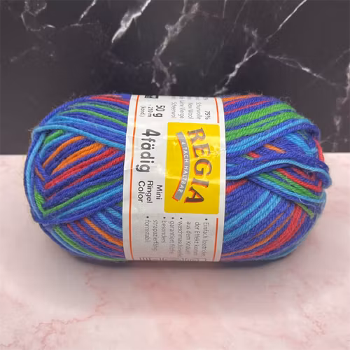 Regia Ringel Color, 50g/210m - 5219 - Grön/Blå/Orange/Mörk