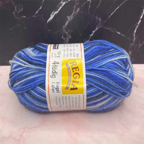 Regia Ringel Color, 50g/210m - 5045 - Blå/Vit