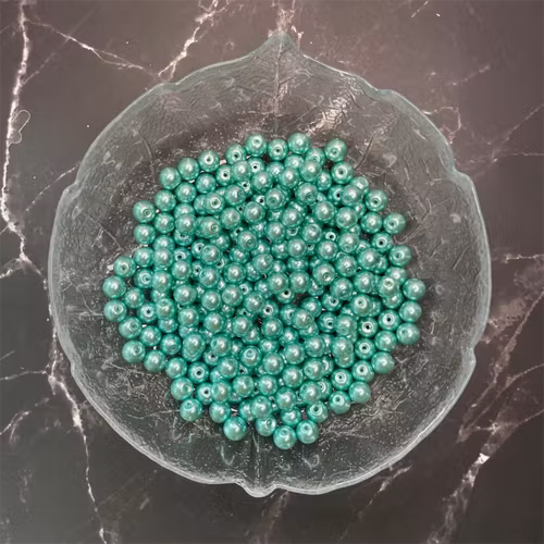 Vaxad glaspärla, mörk mintgrön, 8mm - 50st