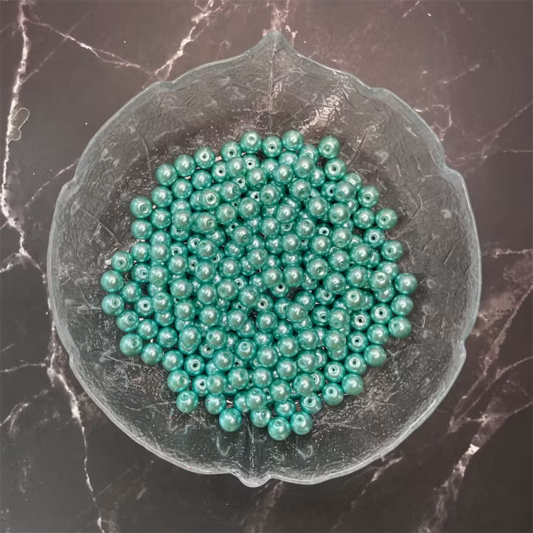 Vaxad glaspärla, mörk mintgrön, 8mm - 50st