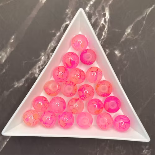 Marmorerad glaspärla, rosa, 8mm - 50st