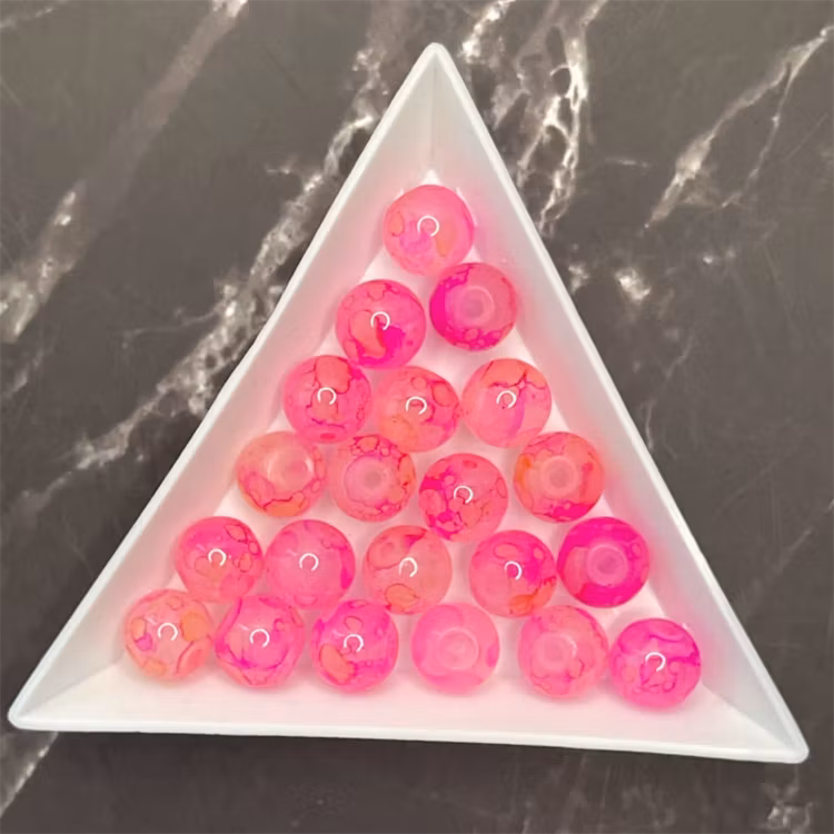 Marmorerad glaspärla, rosa, 8mm - 50st