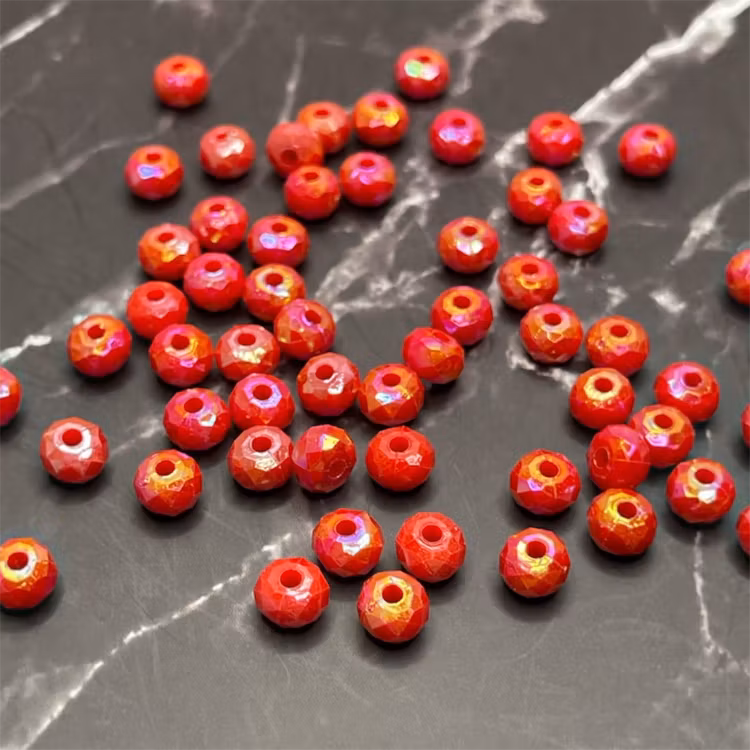 Facetterad akryl, 4*6mm, röd - 50st