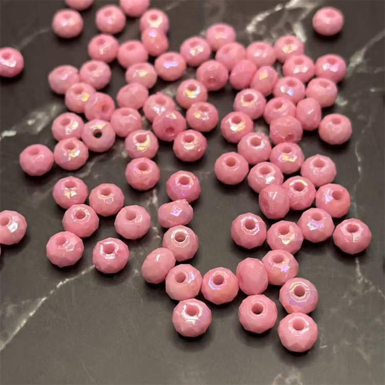 Facetterad akryl, 4*6mm, rosa - 50st
