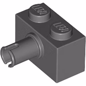 Brick 1 x 2 with Horizontal Pin (Dark Stone Gray)