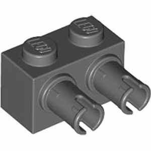 Brick 1 x 2 with Double Pin (Dark Stone Gray)