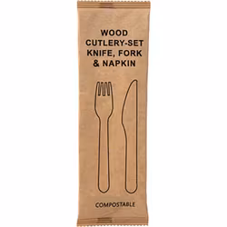 Bestickpåse kniv, gaffel, servett (trä) 500st
