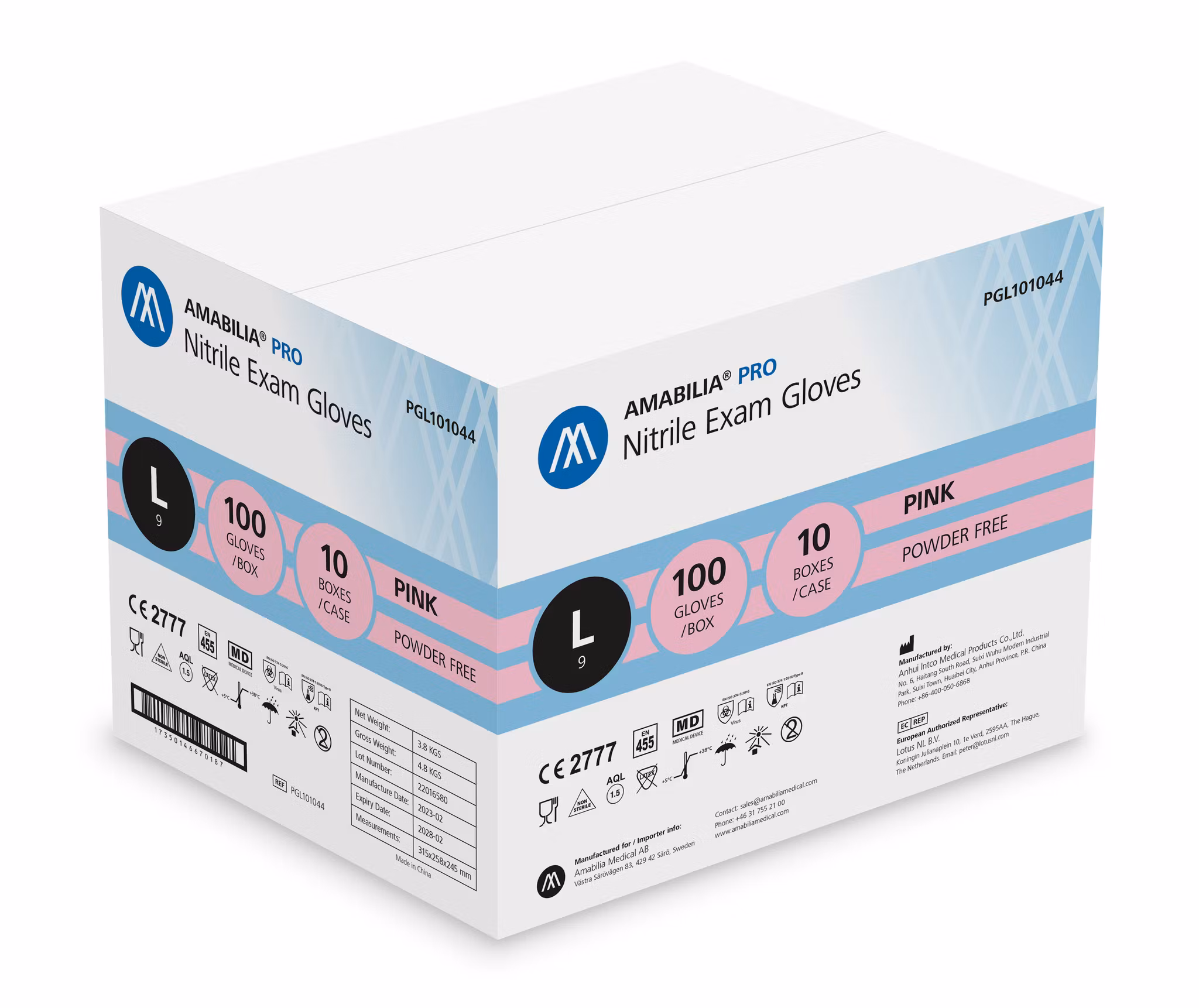 Nitrilhandskar Rosa L 100st Amabilia Pro