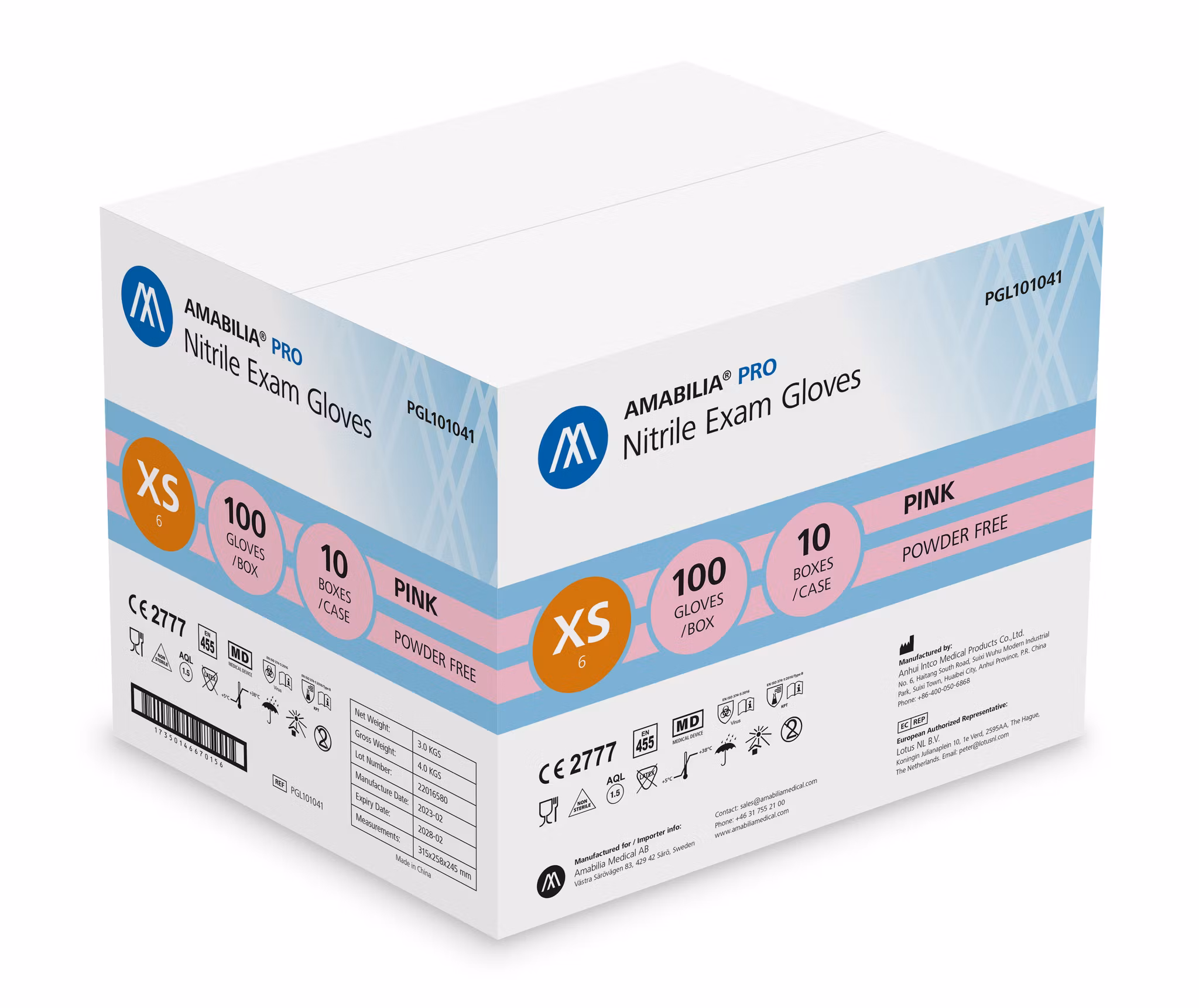 Nitrilhandskar Rosa XS 100st Amabilia Pro