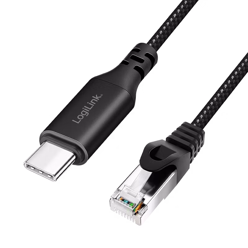USB 3.2 Type-C Nettverkskabel, C/M til RJ45/M, 1 Gbps, aktiv, svart/grå, 1.5m