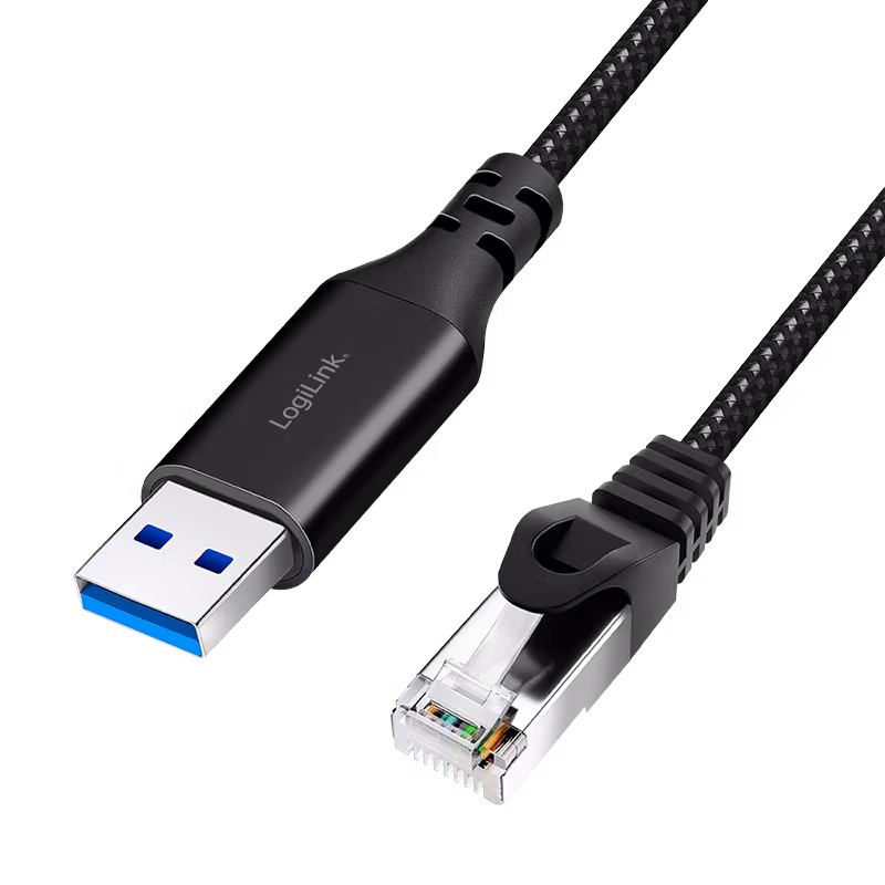 USB 3.0 Nettverkskabel, A/M til RJ45/M, 1Gbps, aktiv, sort/grå, 10m