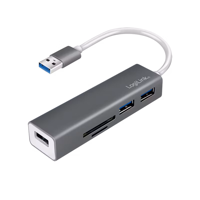 Logilink USB 3.0, 3-port hub med kortleser *