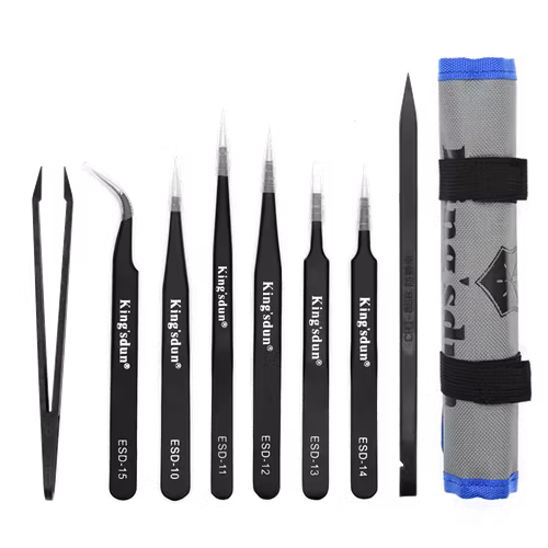 Pinsett- og tippsett | 8 deler | ESD | Svart