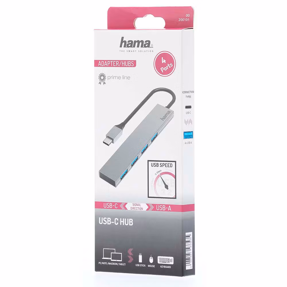 HAMA Hub USB-C til 4x USB-A Porter 5 Gbit/s