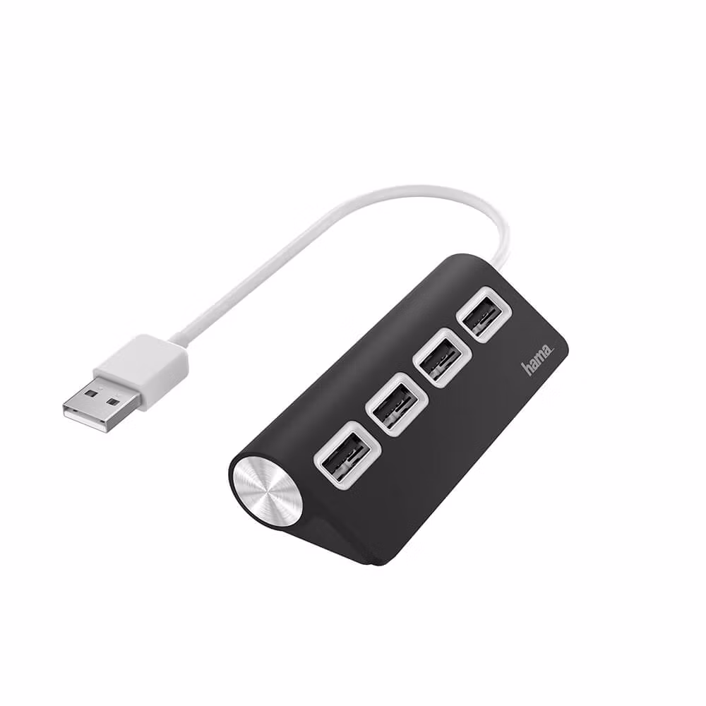 HAMA Hub USB-A 2.0 4x USB-A Porter 480 Mbit/s Svart