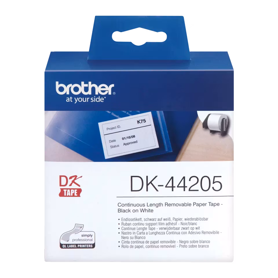 Brother original DK44205 avtagbar taperull i papir i løpende lengde - sort på hvit, 62 mm bred