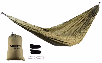 Hengekøyesett grønn nylon m/ oppheng karabinkroker og oppbevaringslomme