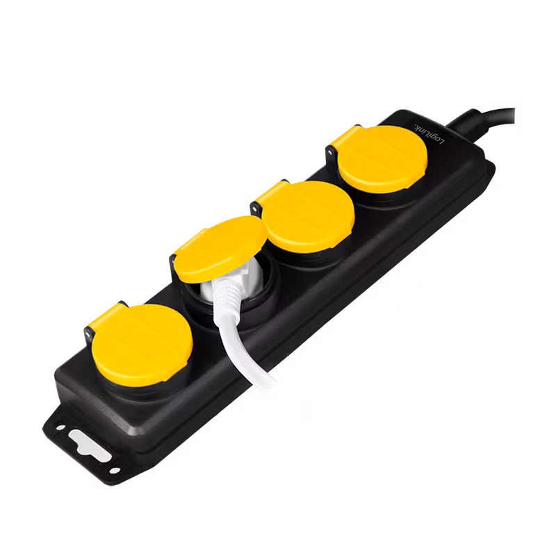 LOGILINK Utendørs strømforgrening 4-vei, 4x CEE 7/3, 1.4m, sort/gul