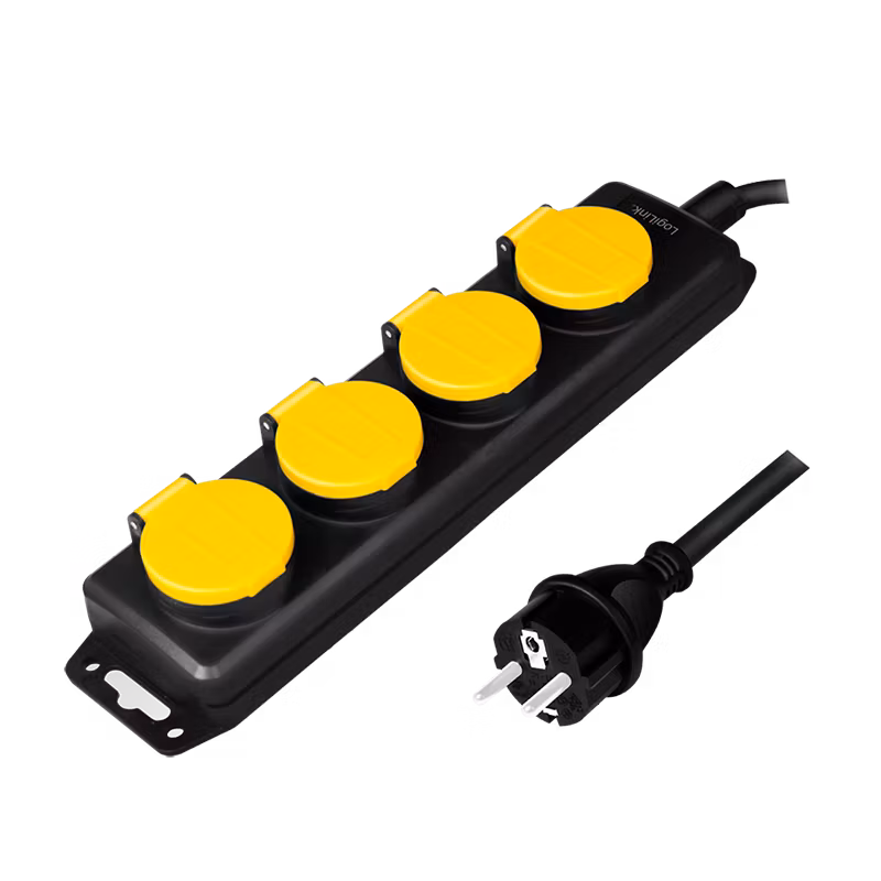 LOGILINK Utendørs strømforgrening 4-vei, 4x CEE 7/3, 1.4m, sort/gul