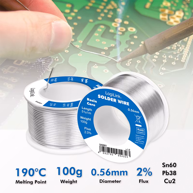 Loddetinn (Solder wire) 100 g | Ø 0,56 mm | 2% kobber
