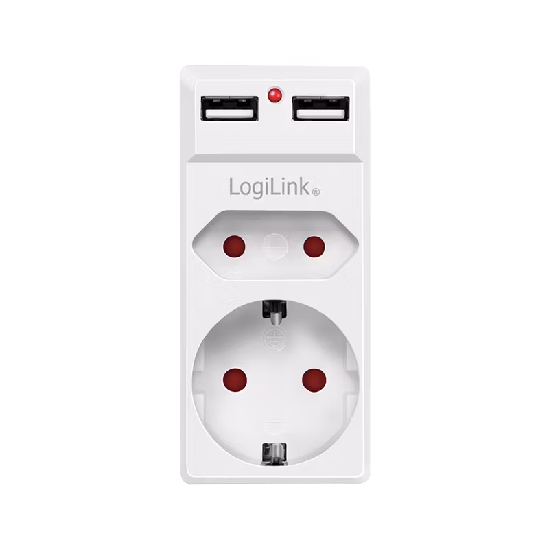 LOGILINK Genialt Strømadapter med strømuttak og 2x USB