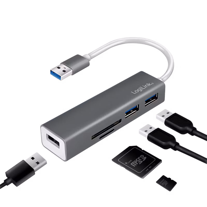 Logilink USB 3.0, 3-port hub med kortleser
