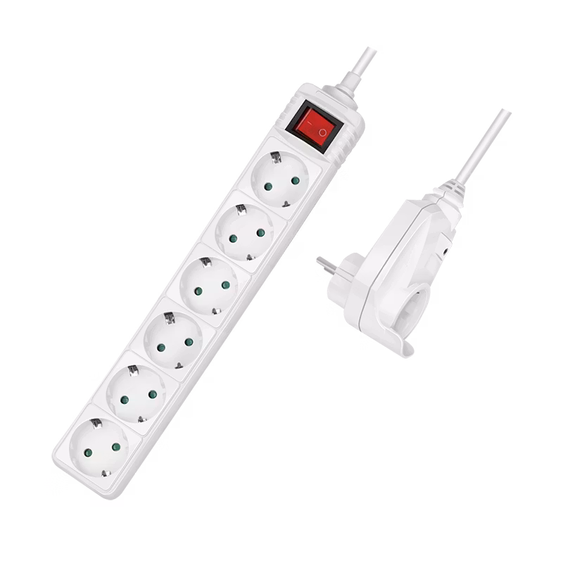 Multikontakt 7-way + switch, 6x CEE 7/3 + 1 pass-through plug, 2m