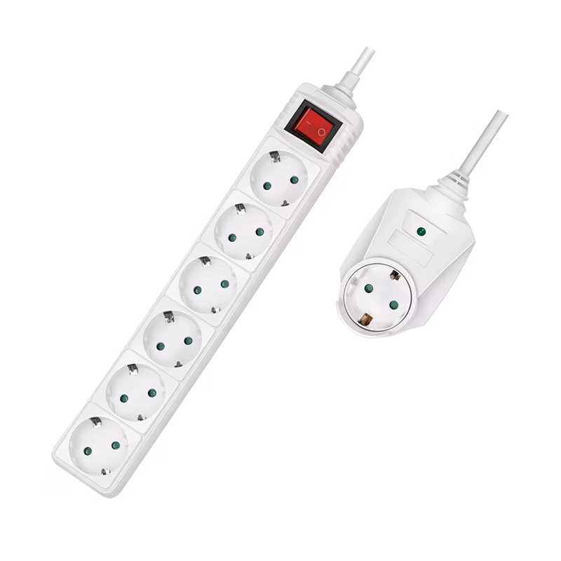 Multikontakt 7-way + switch, 6x CEE 7/3 + 1 pass-through plug, 2m