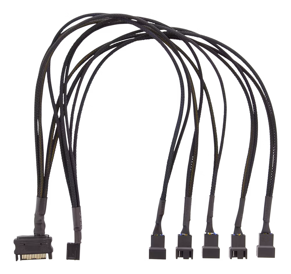 Splitter for PWM vifter | 4-pin til 5x4-pin | SATA strøm | 45cm