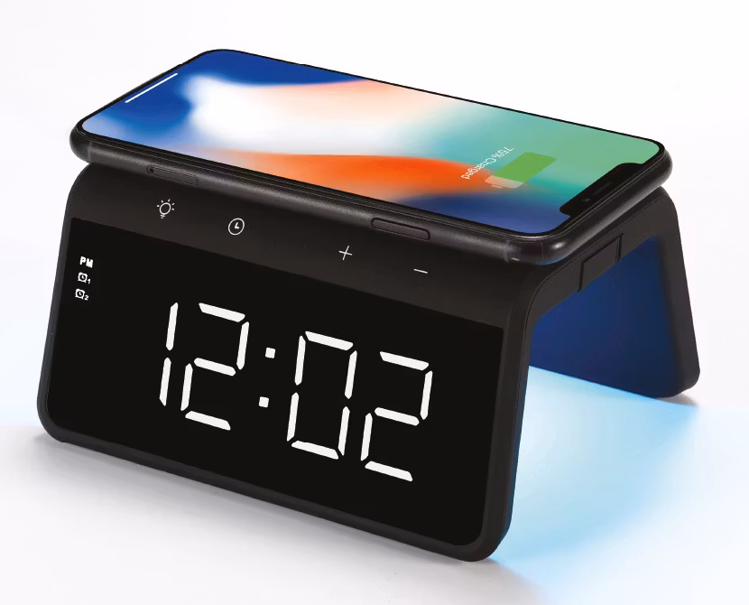 Trådløs lader med klokke | Svart | SY-W0258