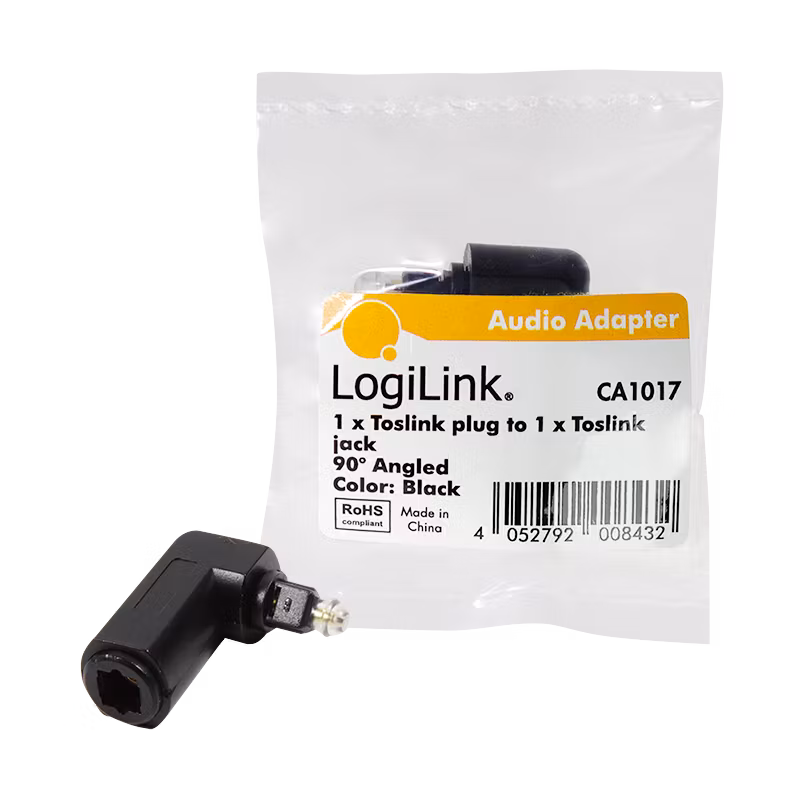 LOGILINK Lydadapter (90°), Toslink/M til Toslink/F, svart - Vribar hanplugg