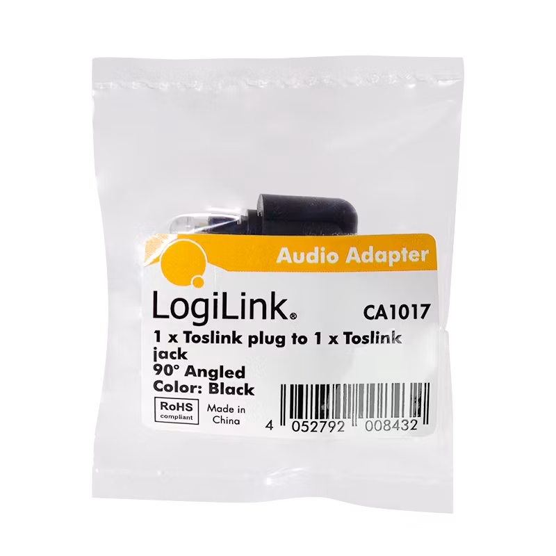 LOGILINK Lydadapter (90°), Toslink/M til Toslink/F, svart - Vribar hanplugg