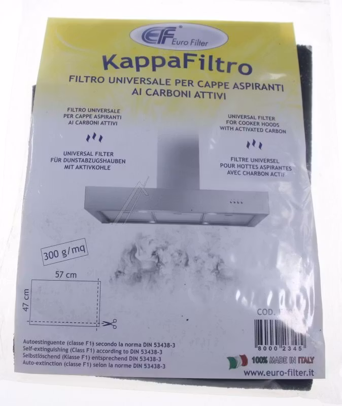 Universal Aktiv kullfilter til ventilator 47cm x 57cm Kan klippes