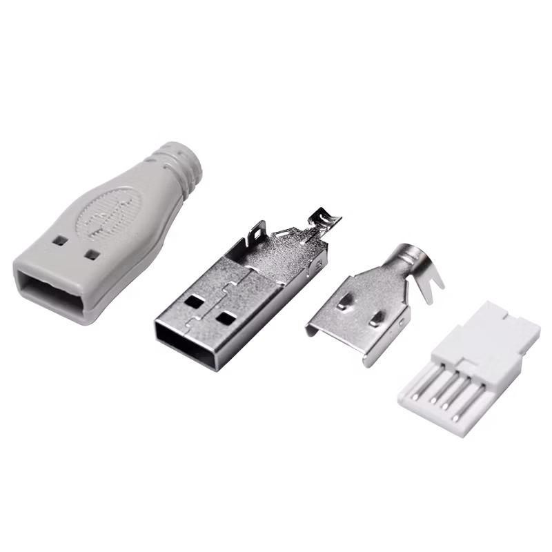 LOGILINK USB 2.0-kontakt for selvmontering, USB-A/M, loddeversjon, grå